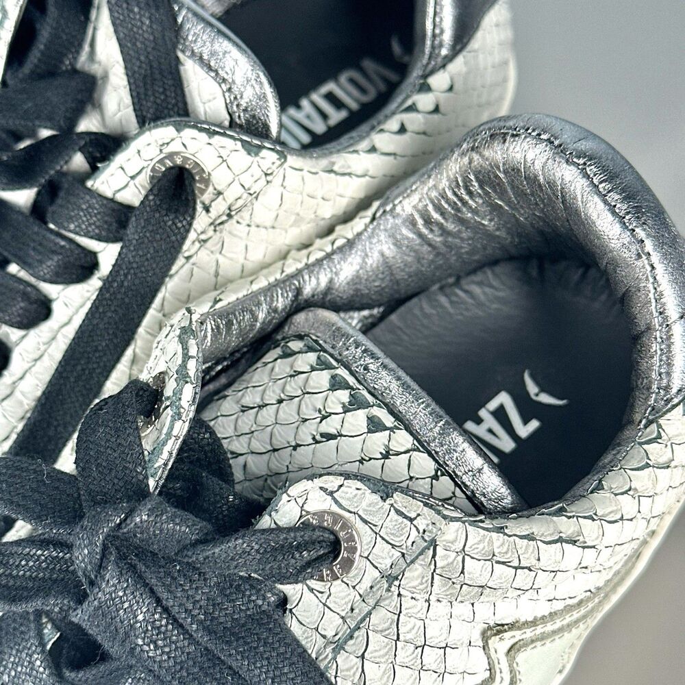 ZADIG & VOLTAIRE Neo Keith Snakeskin Embossed Leather Sneakers White Size 37 - Picture 16 of 16